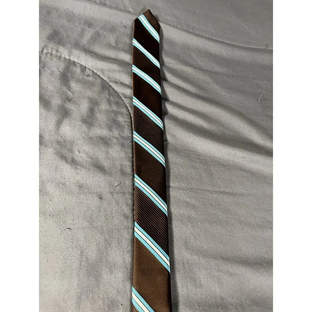 Vintage Christian Dior Tie Mens Brown Teal White Striped Polyester Regular Width
